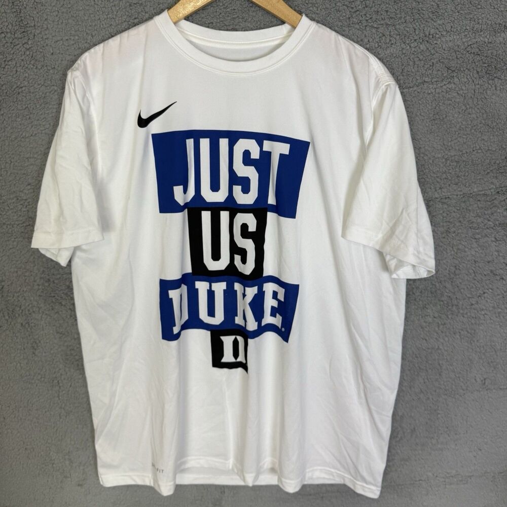 Duke Blue Devils Shirt Mens XL White Nike Dri-Fit Short Sleeve